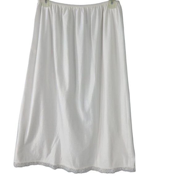 Vintage 70s Full Length White Nylon Half Slip Womens L Lace Hem USA Union Tag - Picture 9 of 10